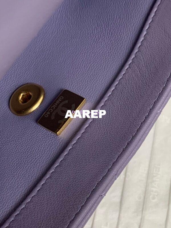 Replica Chanel Mini Flap Bag With Top Handle with Pearls Shiny Lambskin AS5001 Light Purple 11