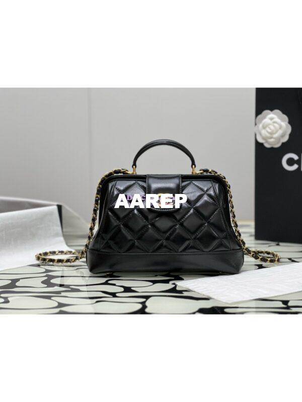Replica Chanel 24P Shiny Lambskin Small Bag With Top Handle AS4959 Black 3