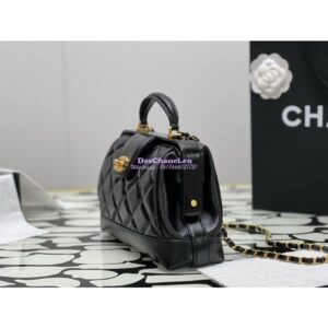 Replica Chanel 24P Shiny Lambskin Small Bag With Top Handle AS4959 Black 2