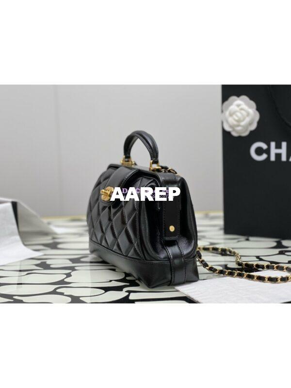 Replica Chanel 24P Shiny Lambskin Small Bag With Top Handle AS4959 Black 4