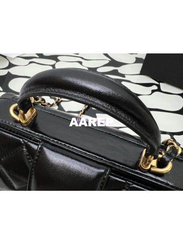 Replica Chanel 24P Shiny Lambskin Small Bag With Top Handle AS4959 Black 5