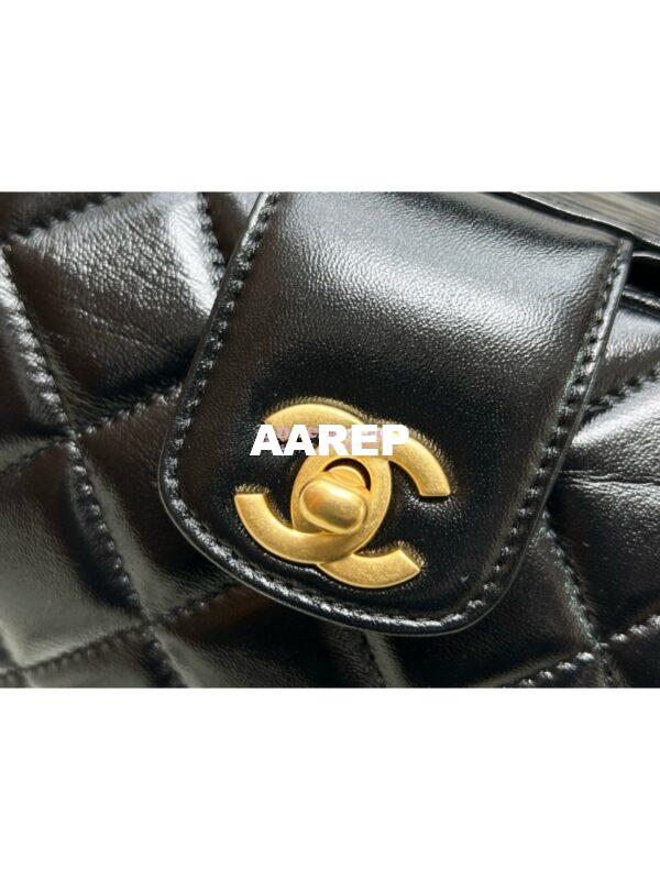Replica Chanel 24P Shiny Lambskin Small Bag With Top Handle AS4959 Black 7