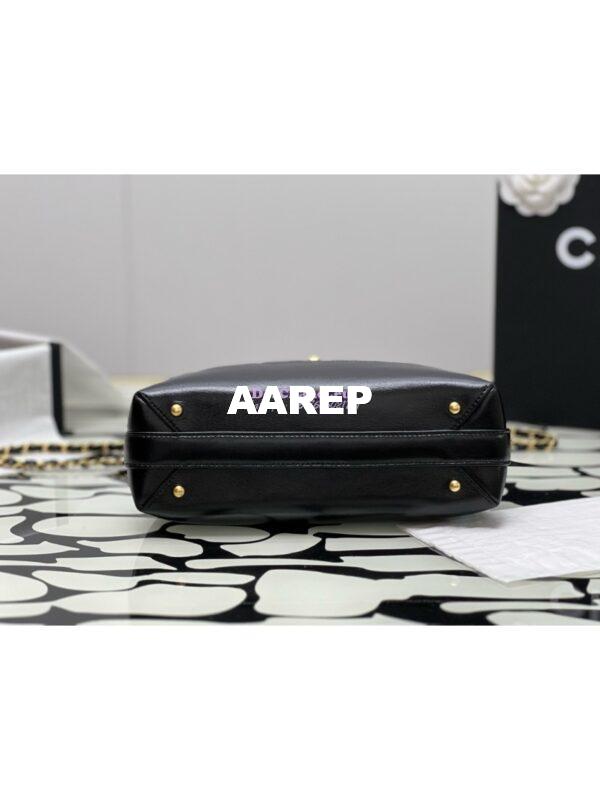 Replica Chanel 24P Shiny Lambskin Small Bag With Top Handle AS4959 Black 8