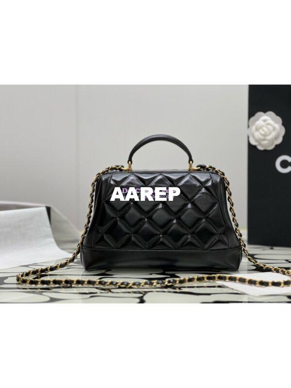 Replica Chanel 24P Shiny Lambskin Small Bag With Top Handle AS4959 Black 9