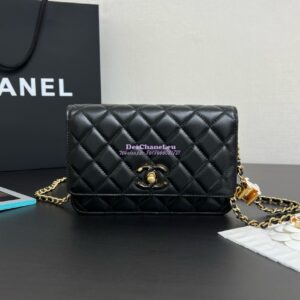 Replica Chanel Wallet On Chain Shiny Lambskinwith Enamel CC AP3938 Black (Limited Edition)