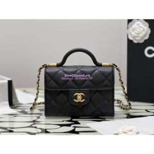 Replica Chanel 24A Mini Flap Bag With Top Handle Grained Calfskin AS4956 Black Limited Edition