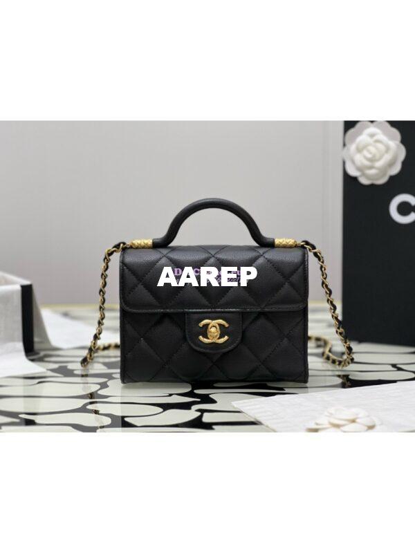Replica Chanel 24A Mini Flap Bag With Top Handle Grained Calfskin AS4956 Black Limited Edition