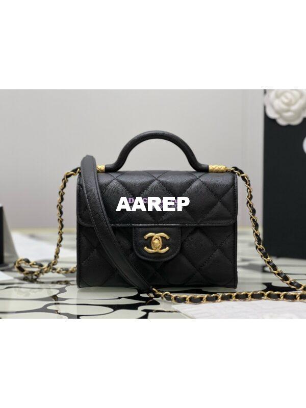 Replica Chanel 24A Mini Flap Bag With Top Handle Grained Calfskin AS4956 Black Limited Edition 2