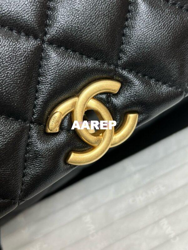 Replica Chanel Mini Flap Bag With Top Handle with Pearls Shiny Lambskin AS5001 Black 4