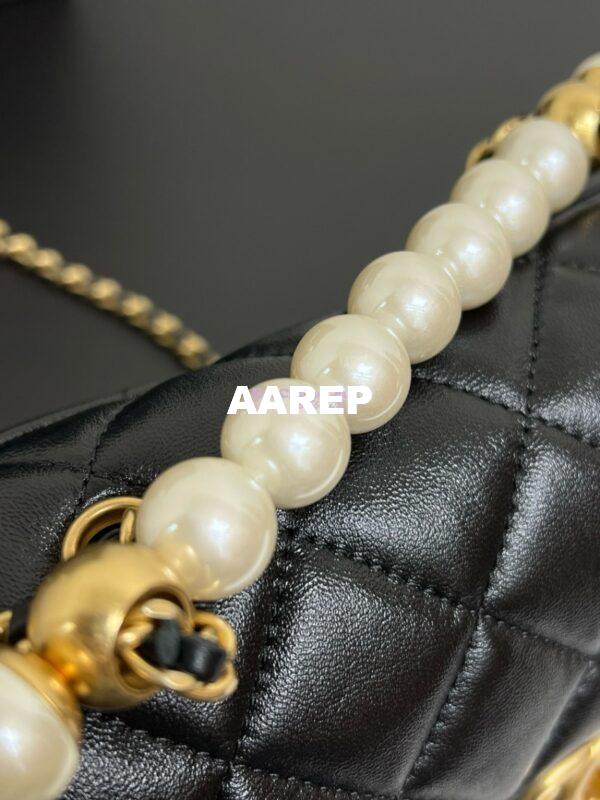 Replica Chanel Mini Flap Bag With Top Handle with Pearls Shiny Lambskin AS5001 Black 7
