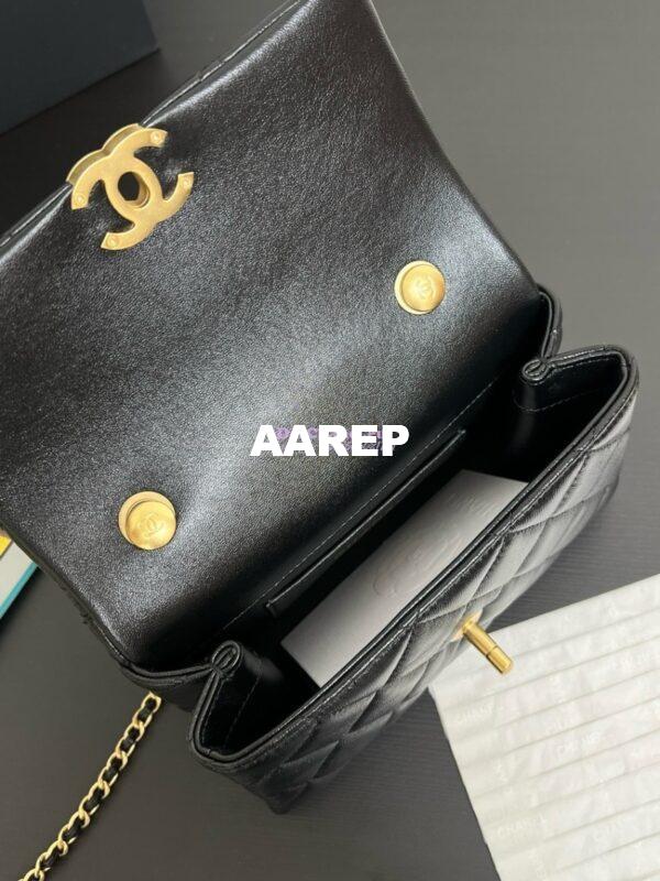 Replica Chanel Mini Flap Bag With Top Handle with Pearls Shiny Lambskin AS5001 Black 9