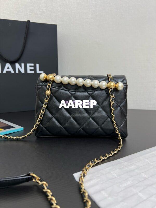 Replica Chanel Mini Flap Bag With Top Handle with Pearls Shiny Lambskin AS5001 Black 10