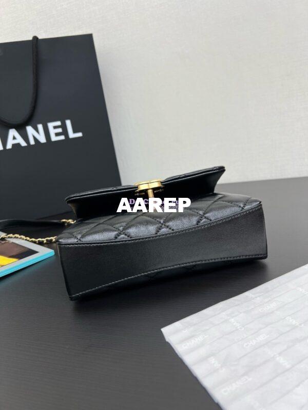Replica Chanel Mini Flap Bag With Top Handle with Pearls Shiny Lambskin AS5001 Black 11