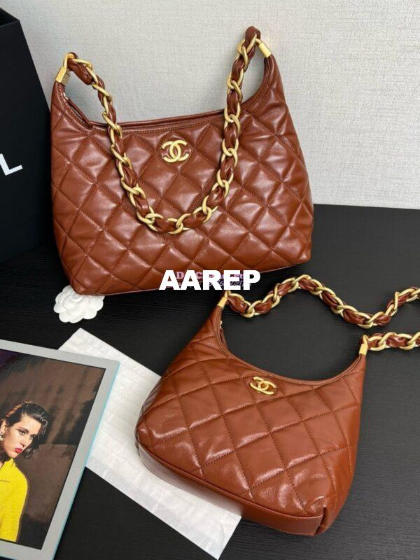 Replica Chanel Hobo Bag Shiny Lambskin AS4912 Brown