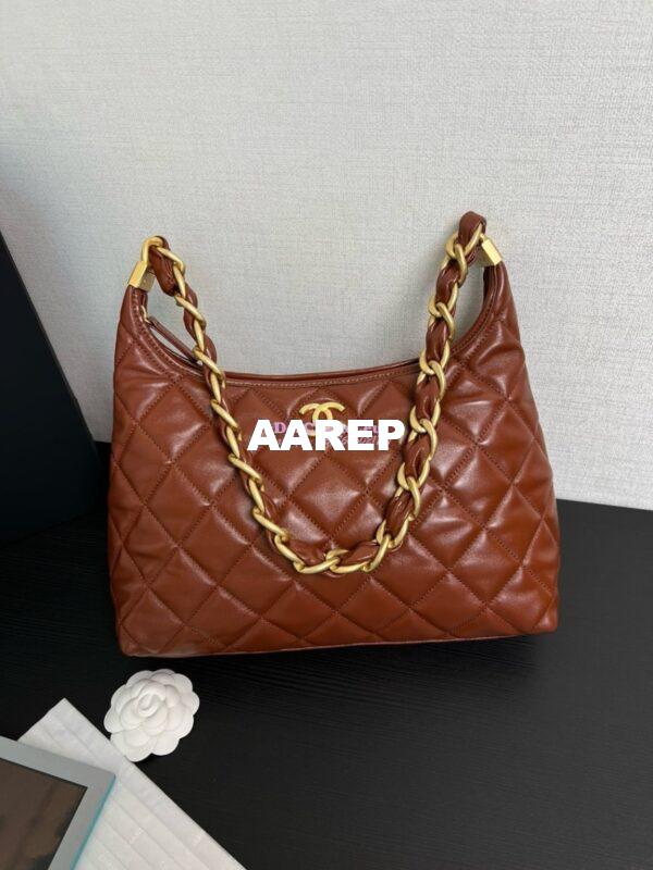 Replica Chanel Hobo Bag Shiny Lambskin AS4912 Brown 2