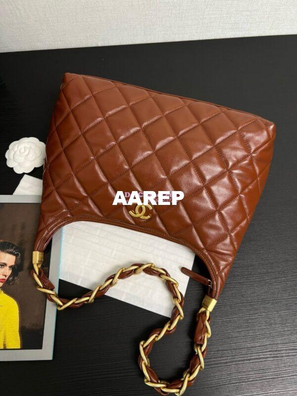Replica Chanel Hobo Bag Shiny Lambskin AS4912 Brown 3