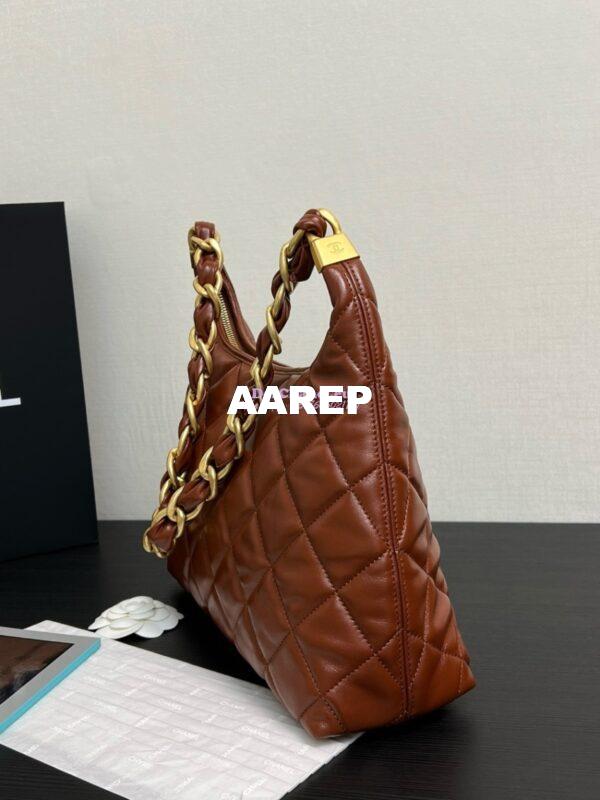 Replica Chanel Hobo Bag Shiny Lambskin AS4912 Brown 6