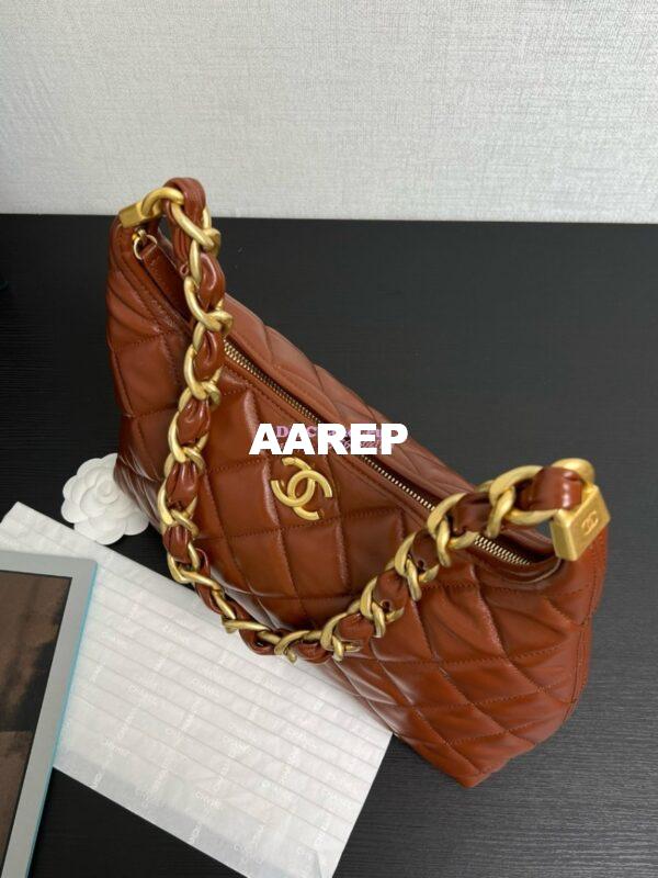 Replica Chanel Hobo Bag Shiny Lambskin AS4912 Brown 7