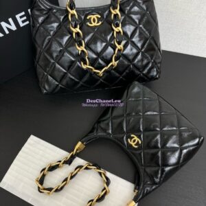 Replica Chanel Hobo Bag Shiny Lambskin AS4912 Black