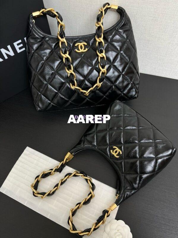 Replica Chanel Hobo Bag Shiny Lambskin AS4912 Black 3