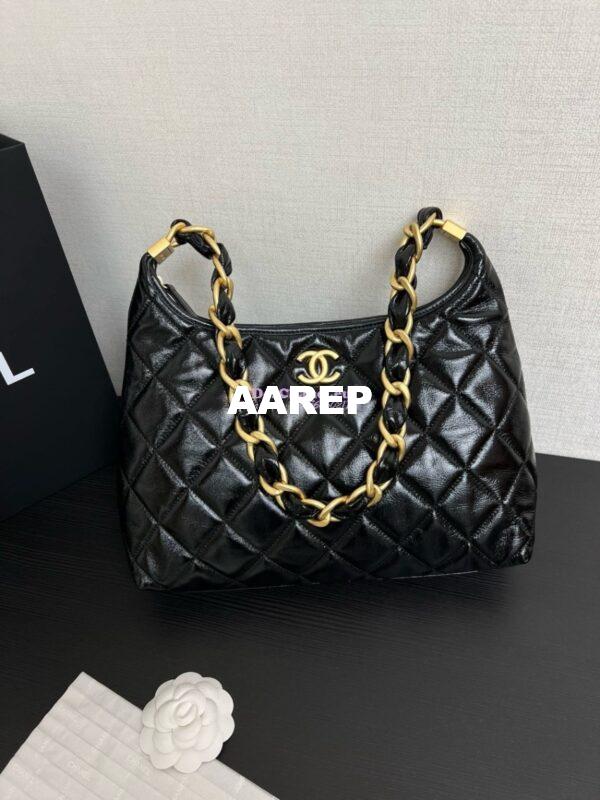 Replica Chanel Hobo Bag Shiny Lambskin AS4912 Black 4