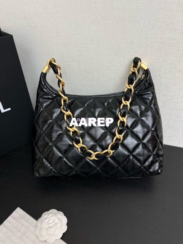 Replica Chanel Hobo Bag Shiny Lambskin AS4912 Black 11