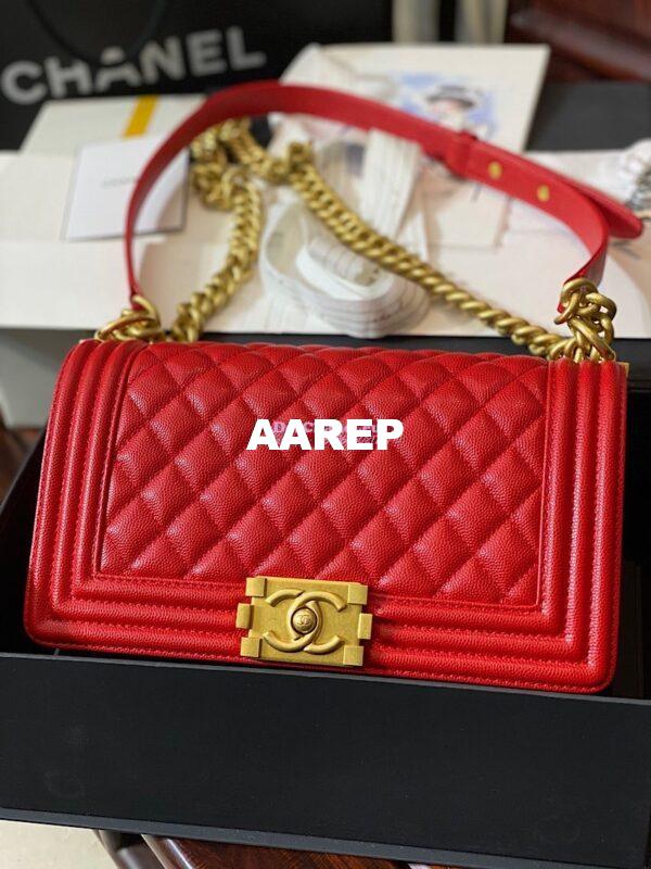 Replica Chanel Le boy Tiny Grainy Caviar Bag Red A67086 3