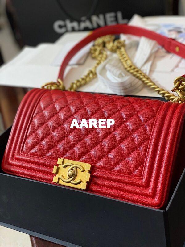 Replica Chanel Le boy Tiny Grainy Caviar Bag Red A67086 4