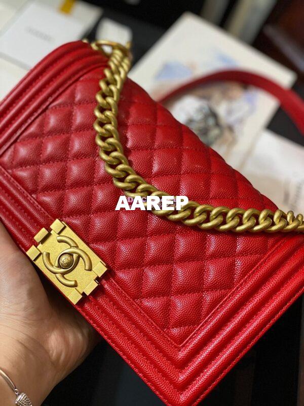 Replica Chanel Le boy Tiny Grainy Caviar Bag Red A67086 5
