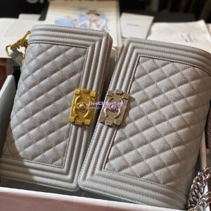 Replica Chanel Le boy Tiny Grainy Caviar Bag Grey A67086