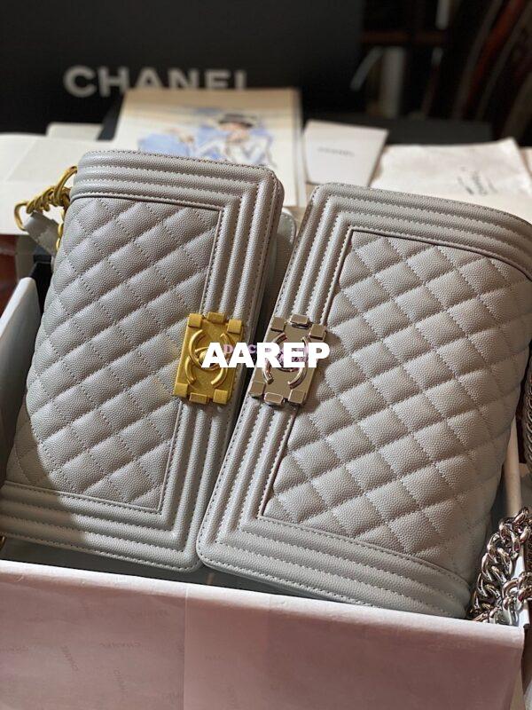 Replica Chanel Le boy Tiny Grainy Caviar Bag Grey A67086