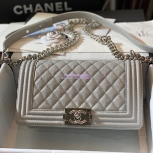Replica Chanel Le boy Tiny Grainy Caviar Bag Grey A67086 2