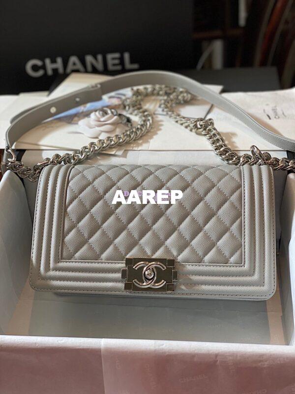 Replica Chanel Le boy Tiny Grainy Caviar Bag Grey A67086 2
