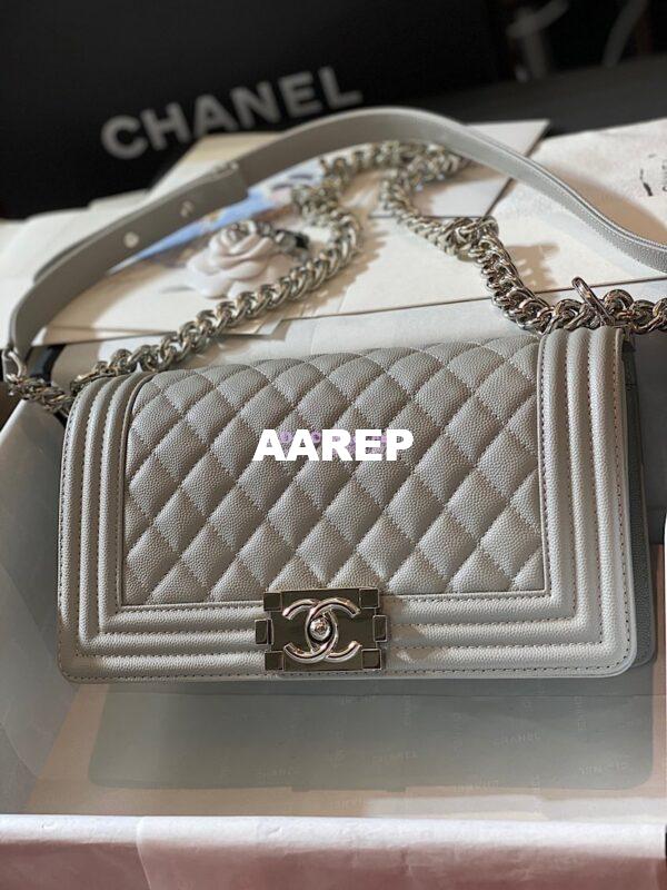 Replica Chanel Le boy Tiny Grainy Caviar Bag Grey A67086 3