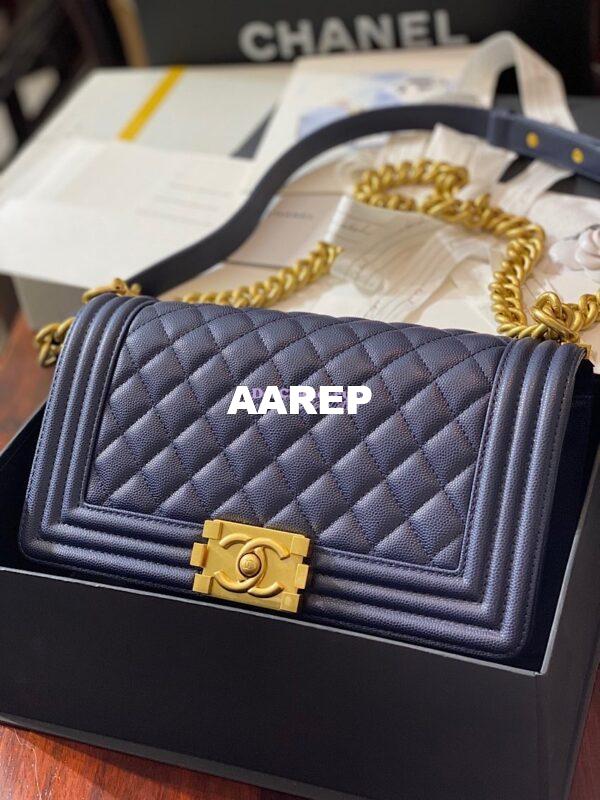 Replica Chanel Le boy Tiny Grainy Caviar Bag Navy Blue A67086 3