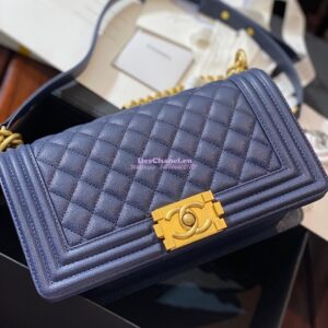 Replica Chanel Le boy Tiny Grainy Caviar Bag Navy Blue A67086 2
