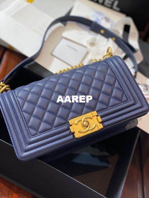 Replica Chanel Le boy Tiny Grainy Caviar Bag Navy Blue A67086 4