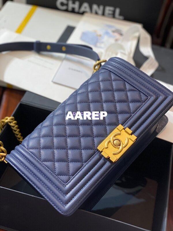Replica Chanel Le boy Tiny Grainy Caviar Bag Navy Blue A67086 5