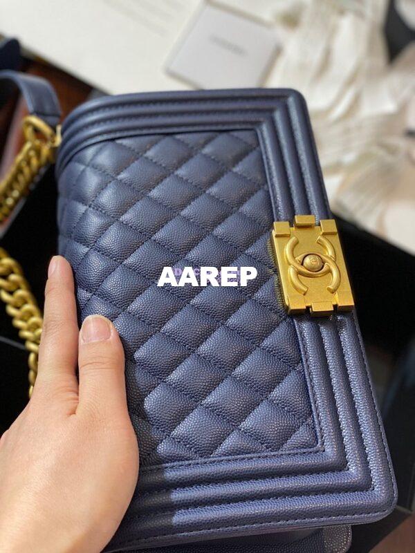 Replica Chanel Le boy Tiny Grainy Caviar Bag Navy Blue A67086 6
