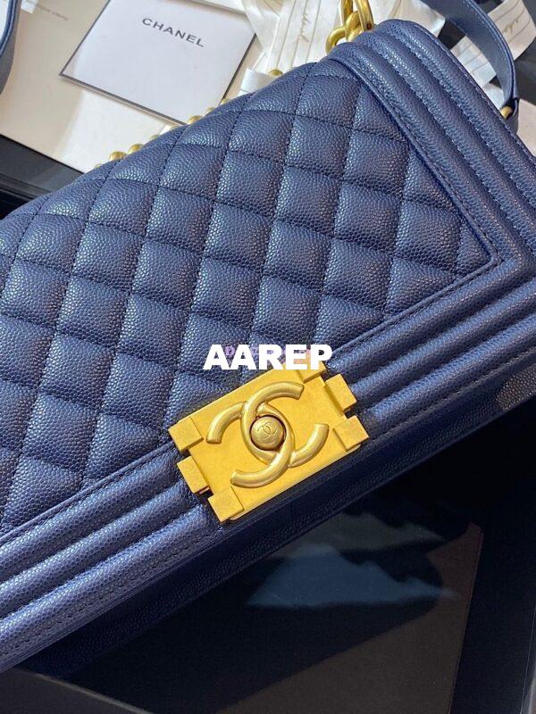 Replica Chanel Le boy Tiny Grainy Caviar Bag Navy Blue A67086 7