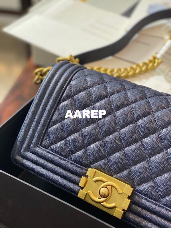Replica Chanel Le boy Tiny Grainy Caviar Bag Navy Blue A67086 8