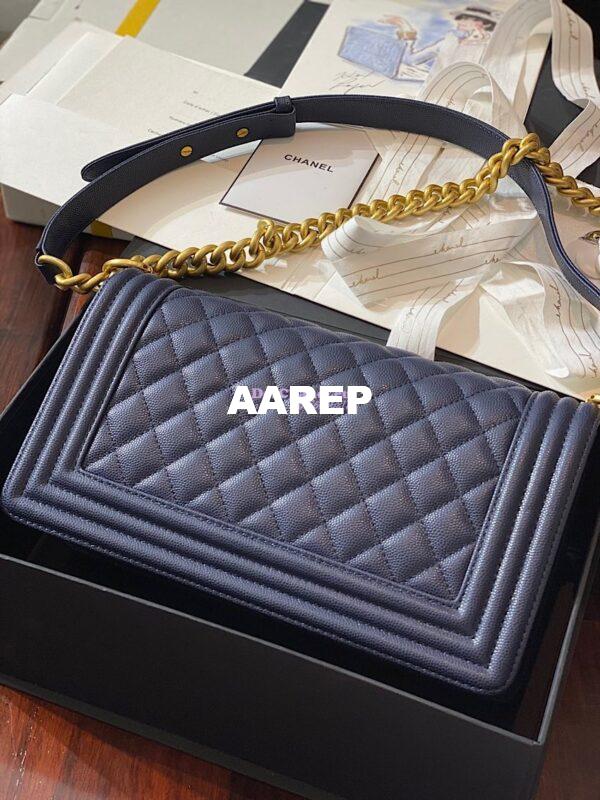 Replica Chanel Le boy Tiny Grainy Caviar Bag Navy Blue A67086 10