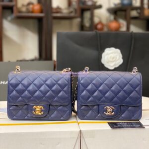Replica Chanel Quilted Mini Classic Flap Bag Tiny Grainy Caviar with Edge Stitching Navy Blue