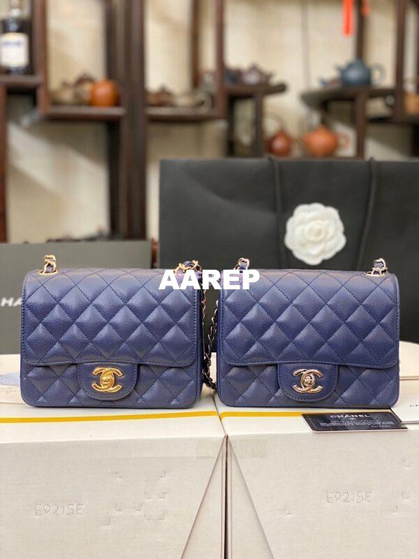 Replica Chanel Quilted Mini Classic Flap Bag Tiny Grainy Caviar with Edge Stitching Navy Blue 3