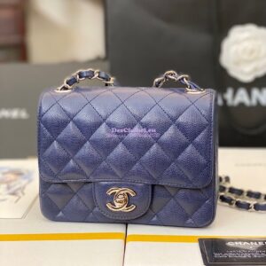 Replica Chanel Quilted Mini Classic Flap Bag Tiny Grainy Caviar with Edge Stitching Navy Blue 2