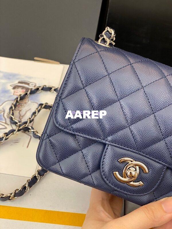 Replica Chanel Quilted Mini Classic Flap Bag Tiny Grainy Caviar with Edge Stitching Navy Blue 5