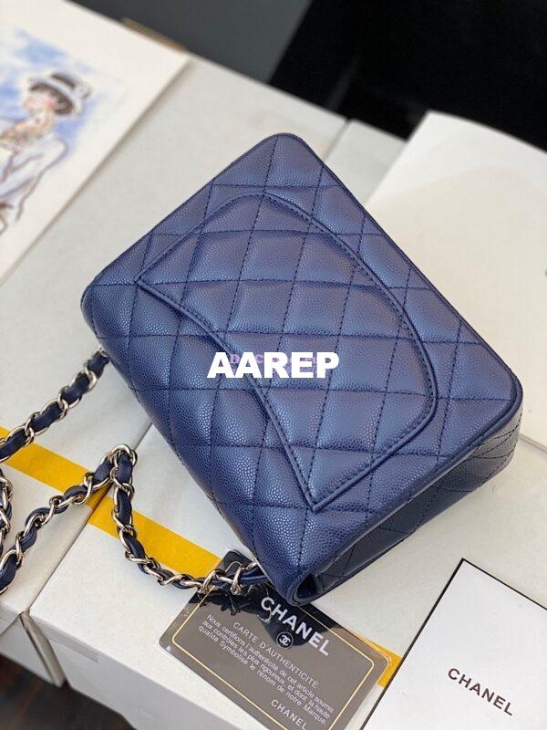 Replica Chanel Quilted Mini Classic Flap Bag Tiny Grainy Caviar with Edge Stitching Navy Blue 7