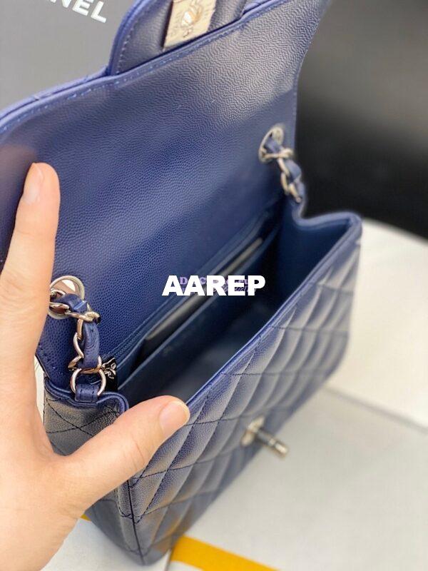 Replica Chanel Quilted Mini Classic Flap Bag Tiny Grainy Caviar with Edge Stitching Navy Blue 8