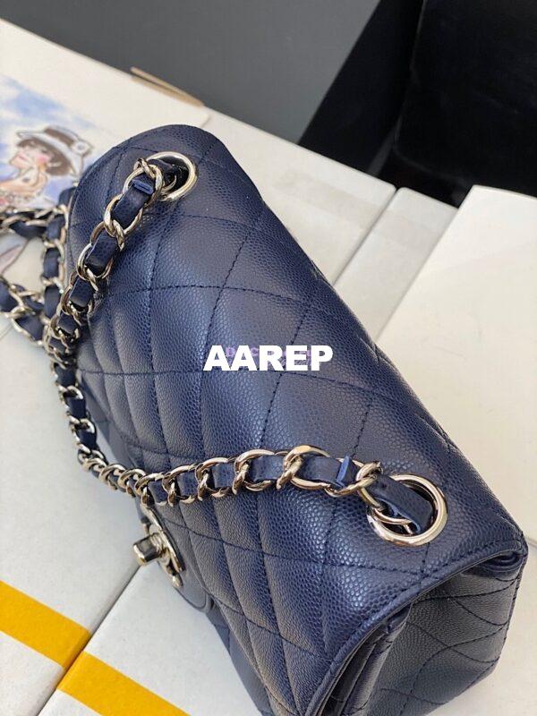 Replica Chanel Quilted Mini Classic Flap Bag Tiny Grainy Caviar with Edge Stitching Navy Blue 9