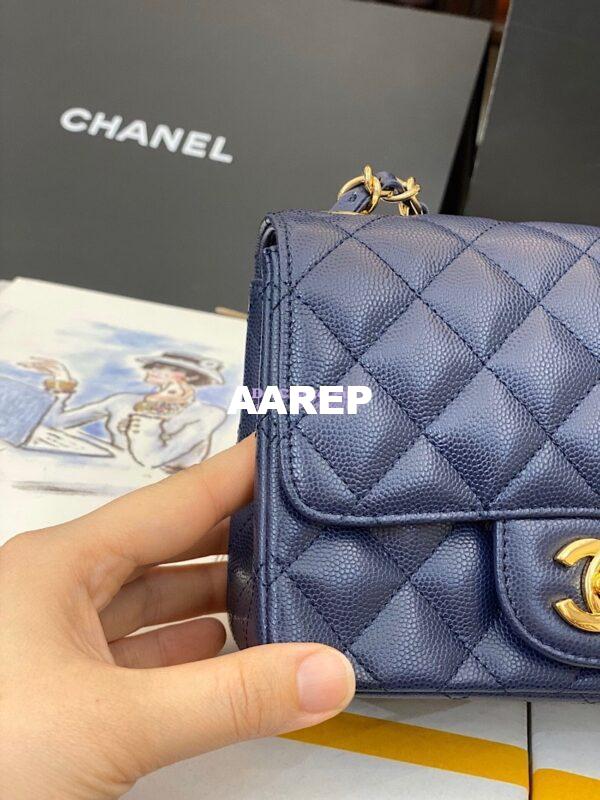 Replica Chanel Quilted Mini Classic Flap Bag Tiny Grainy Caviar with Edge Stitching Navy Blue 11